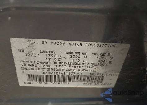 2008 Mazda Mazda3 I Sport из США, поврежденный, VIN JM1BK12F481877994